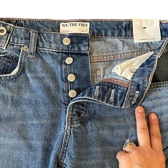 Free People We The Free Slade Slim Selvedge Cuffed Jeans Size 28 Boho Relaxed - Picture 5 of 10